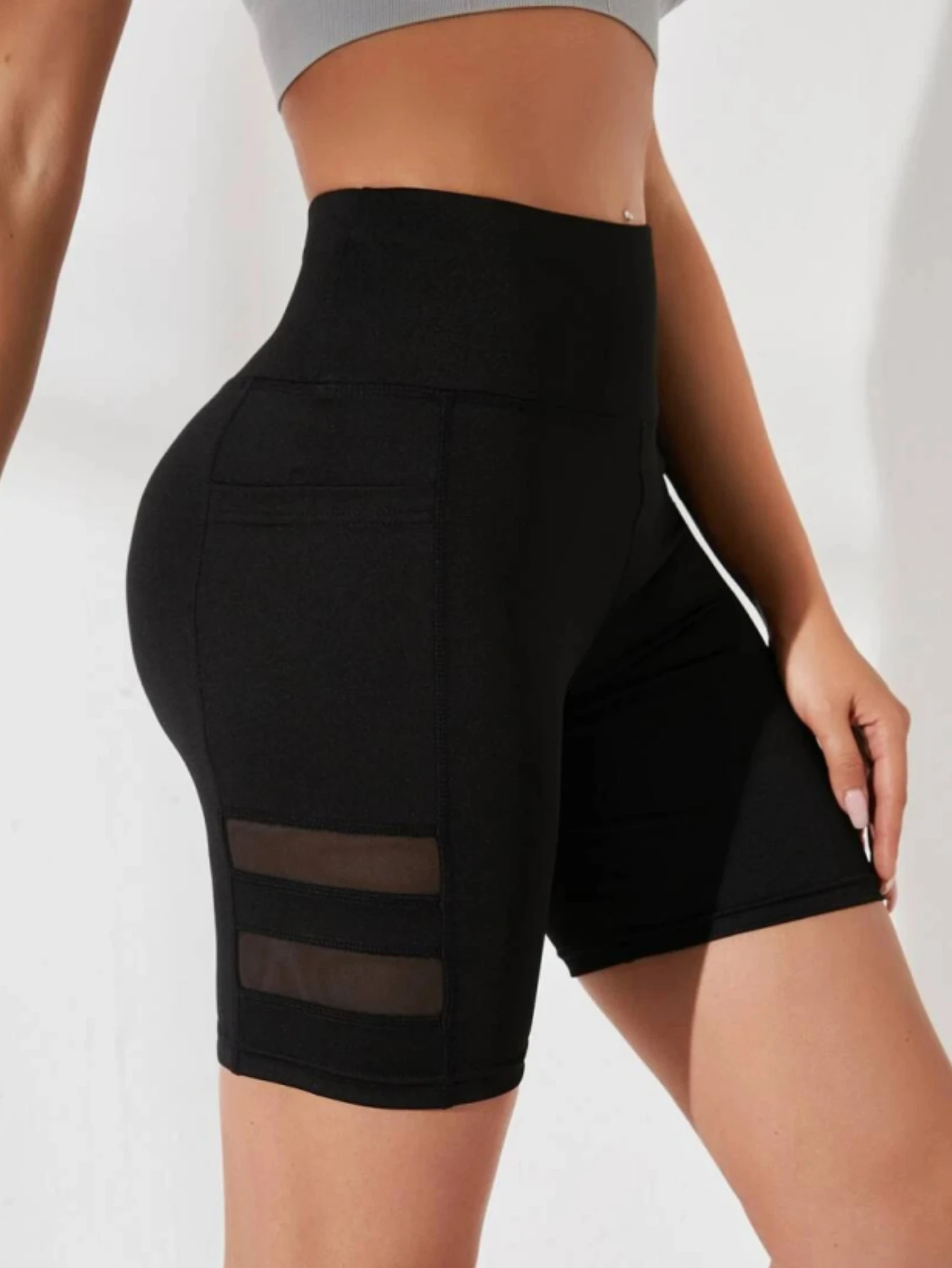 Summer Women's leggings with pockets, High waist hip lifting tummy control slim fit shorts running training solid color tights
