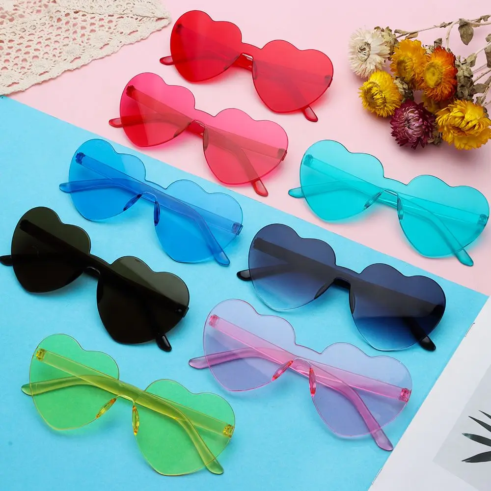 Heart Sunglasses Rimless Sunglasses Trendy Candy Color Sun Glasses UV Protection Anti-Reflective Eyewear Apparel Accessories