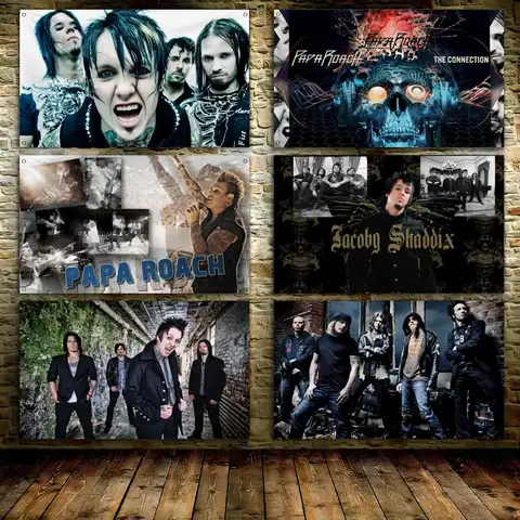 P-PAPA ROACHS Rock Band Flags 3x5 Ft Custom Banner For Garage Door Room Decor Wall Out Decoration With Metal Buckle