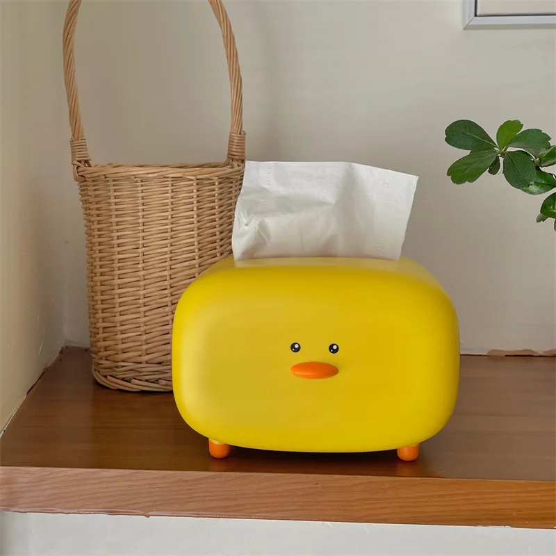 

Cute Kawaii Egg Yolk Duck Tissue Box Desktop Table Yellow Tissue Box Storage Box Pumping Paper Box Home Decoration