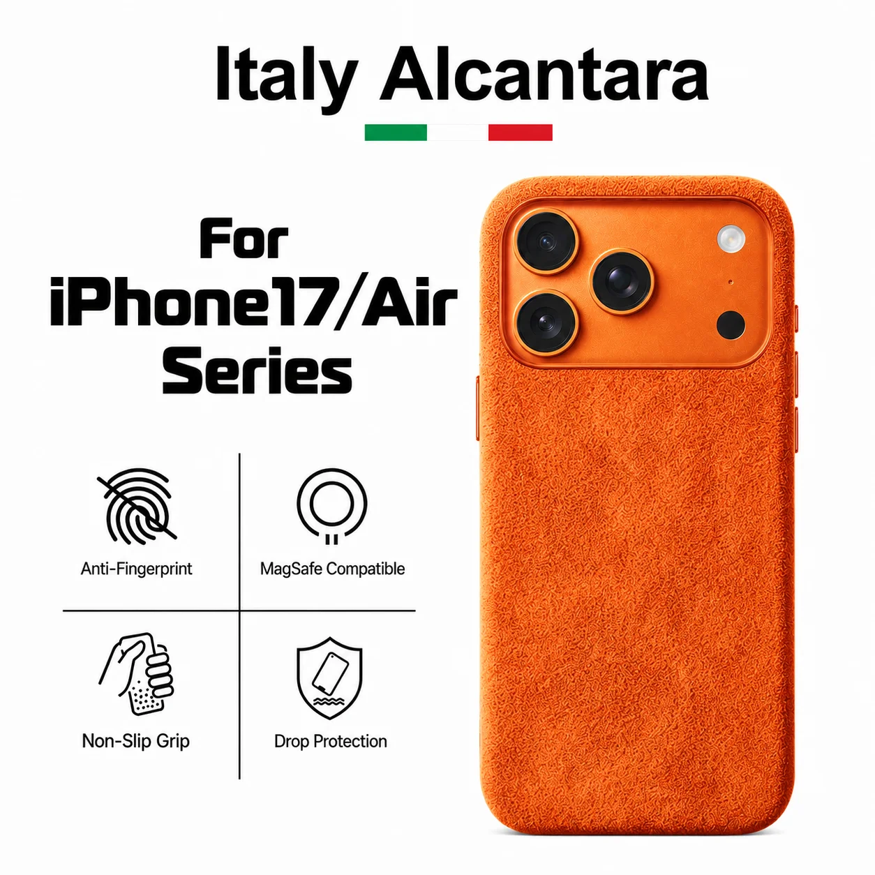 

For iPhone17/Air Series 100% Real Italian Imported for Alcantara Magnetic Case with MagSafe Case Smart Button Protective Cover