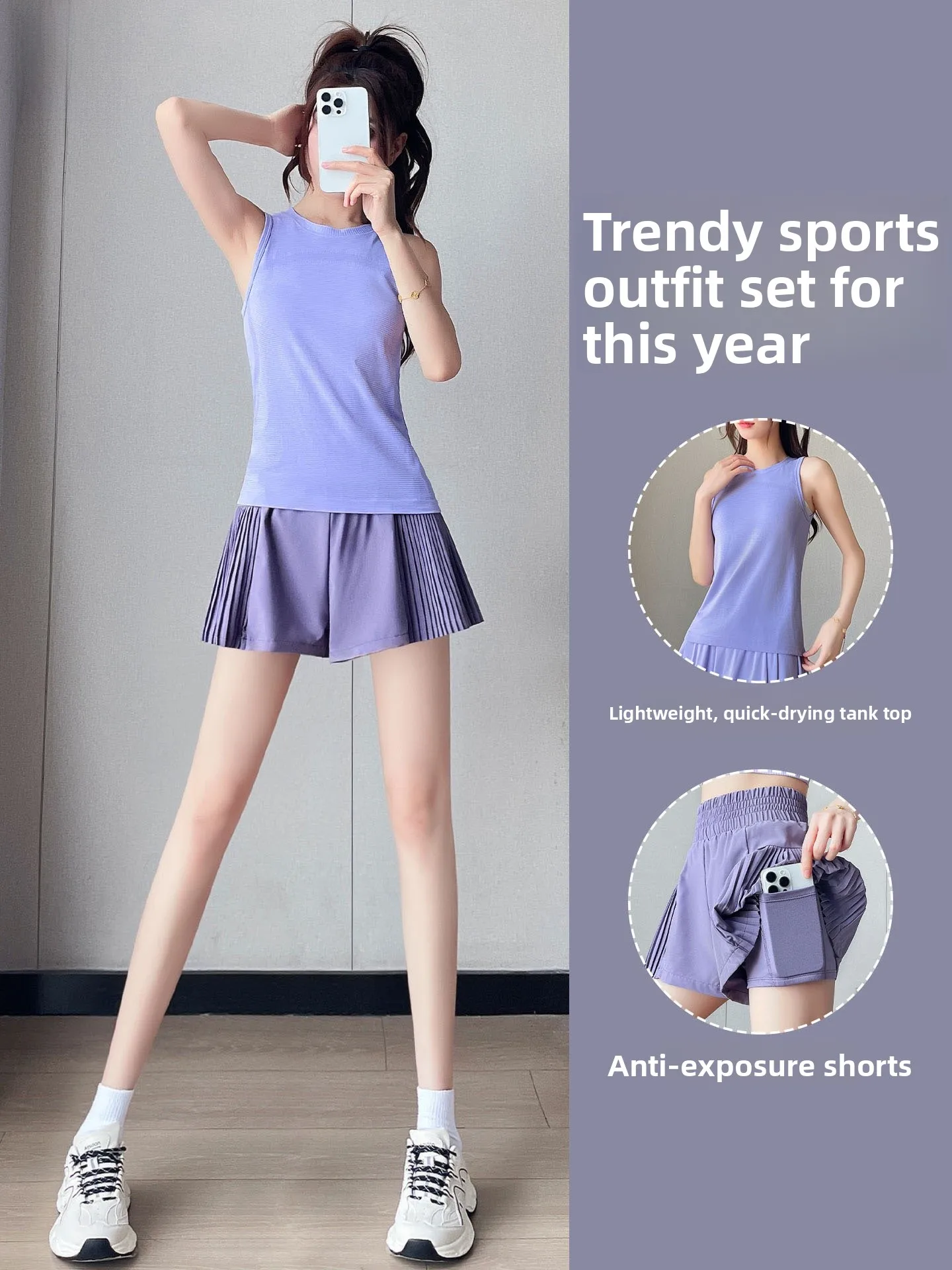 

Women's Running Sport Set Summer Thin Morning Run Clothes Faion Fitn Yoga ort Pants Qui Dry Vest round Ne Two Piec...