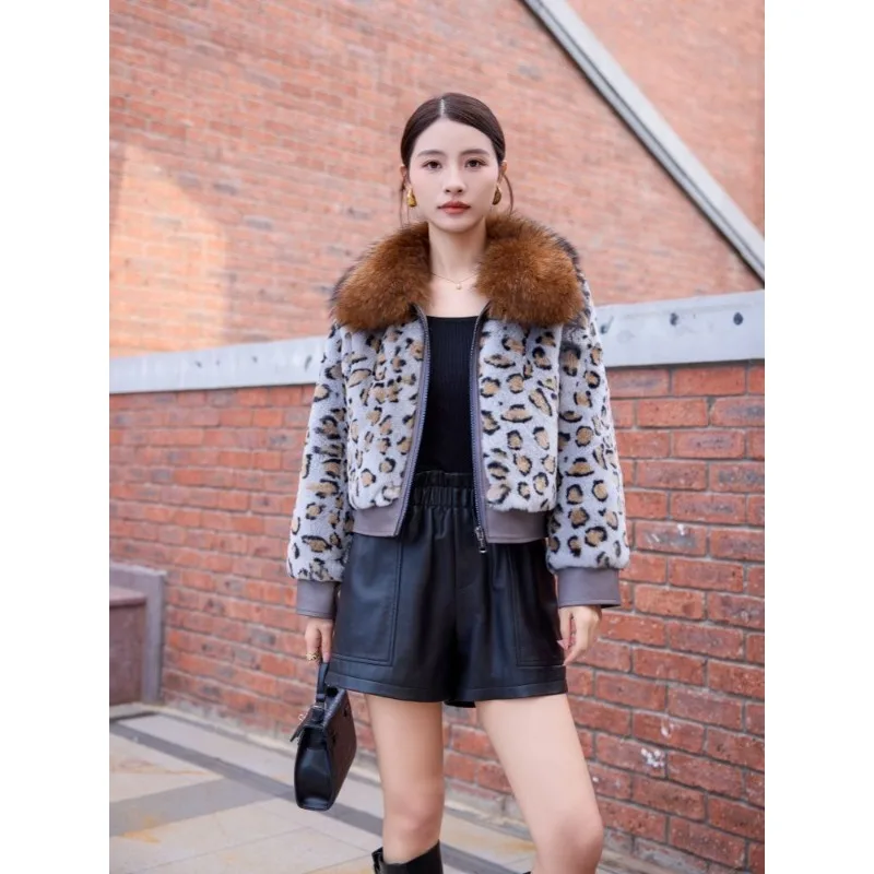 New Winter Coat Rabbit Fleece Leopard Print Jacket Fur Coat for Women Luxurious Casual Fashionable Outerwear High-end Bestseller