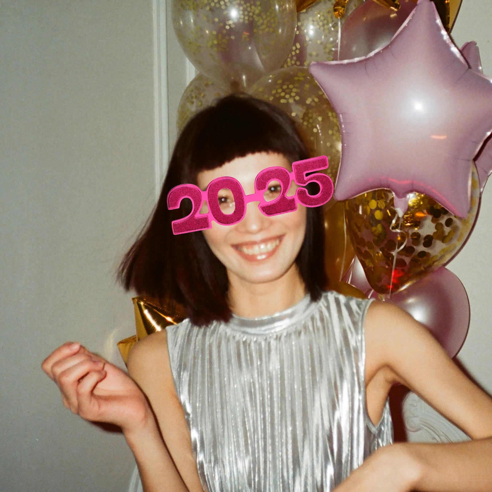 

1 Pair 2025 New Year Party Celebration Decorative Glasses Plastic Eyeglasses Photo Props Lightweight Break Resistant Smooth