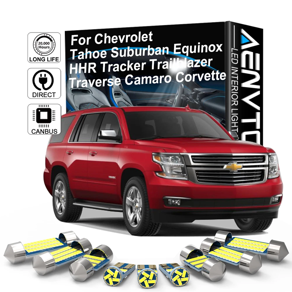 AENVTOL Canbus for Chevrolet Tahoe Suburban Equinox HHR Tracker Trailblazer Traverse Camaro Corvette Interior LED Light Kit