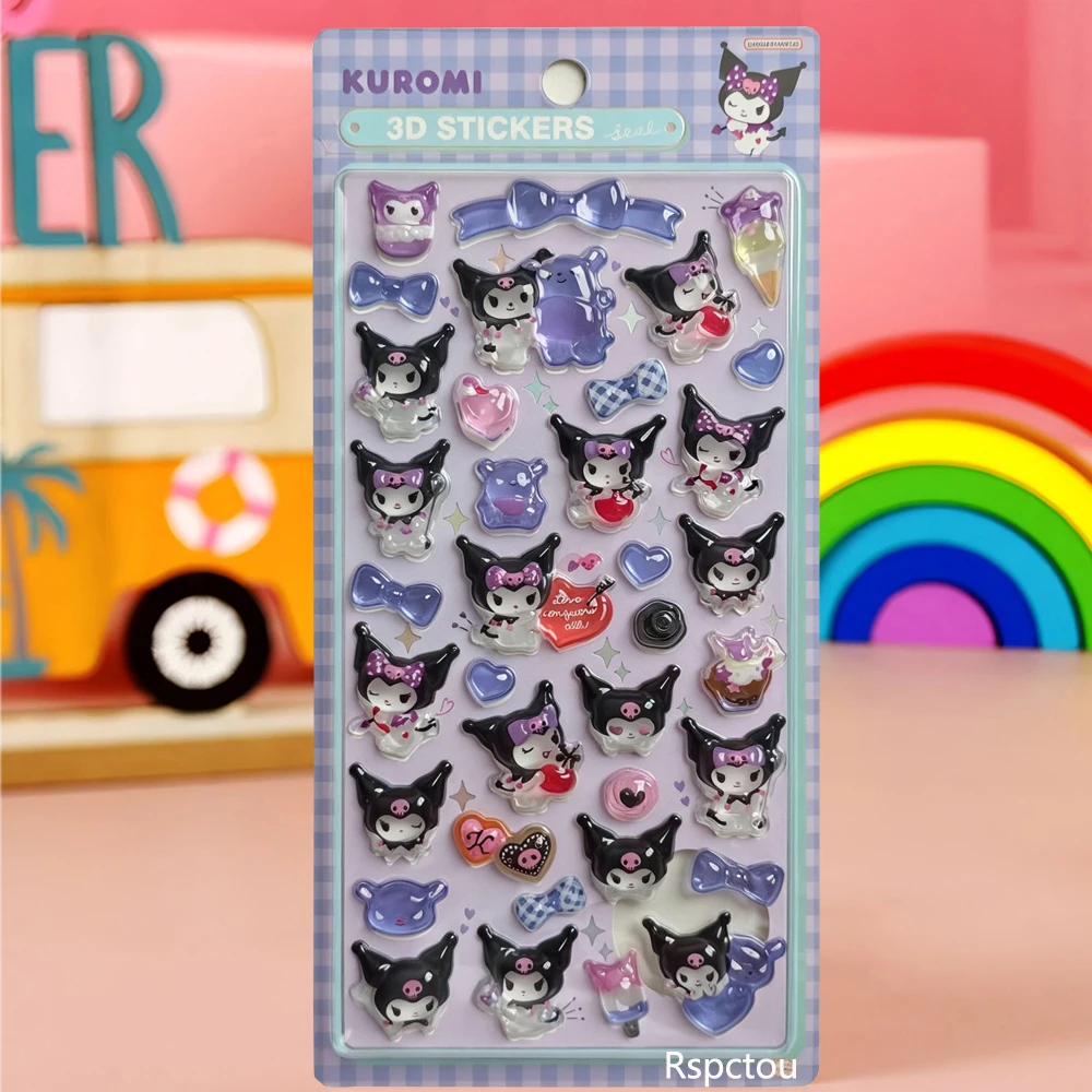 Kawaii 3D Relief Stickers Cinnamoroll Kuromi Pompom Purin Melody Cartoon Crystal Sticker Cute Decoration Decals Toys Gift