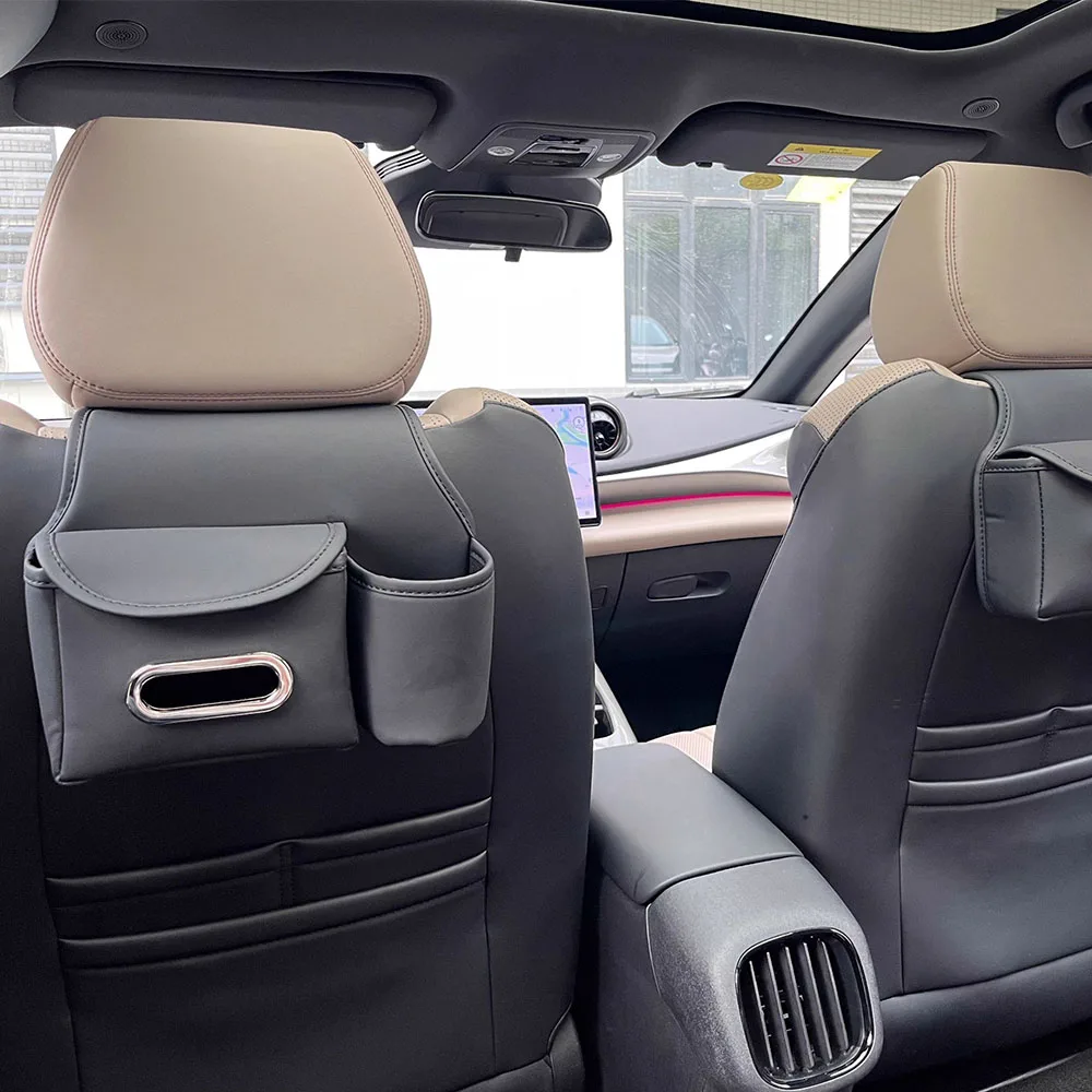

Multi Functional Leather Storage Bag For BYD Dolphin Smart Driving Edition 2025 Car Parts Seat Back Tissue Cup Storage Box