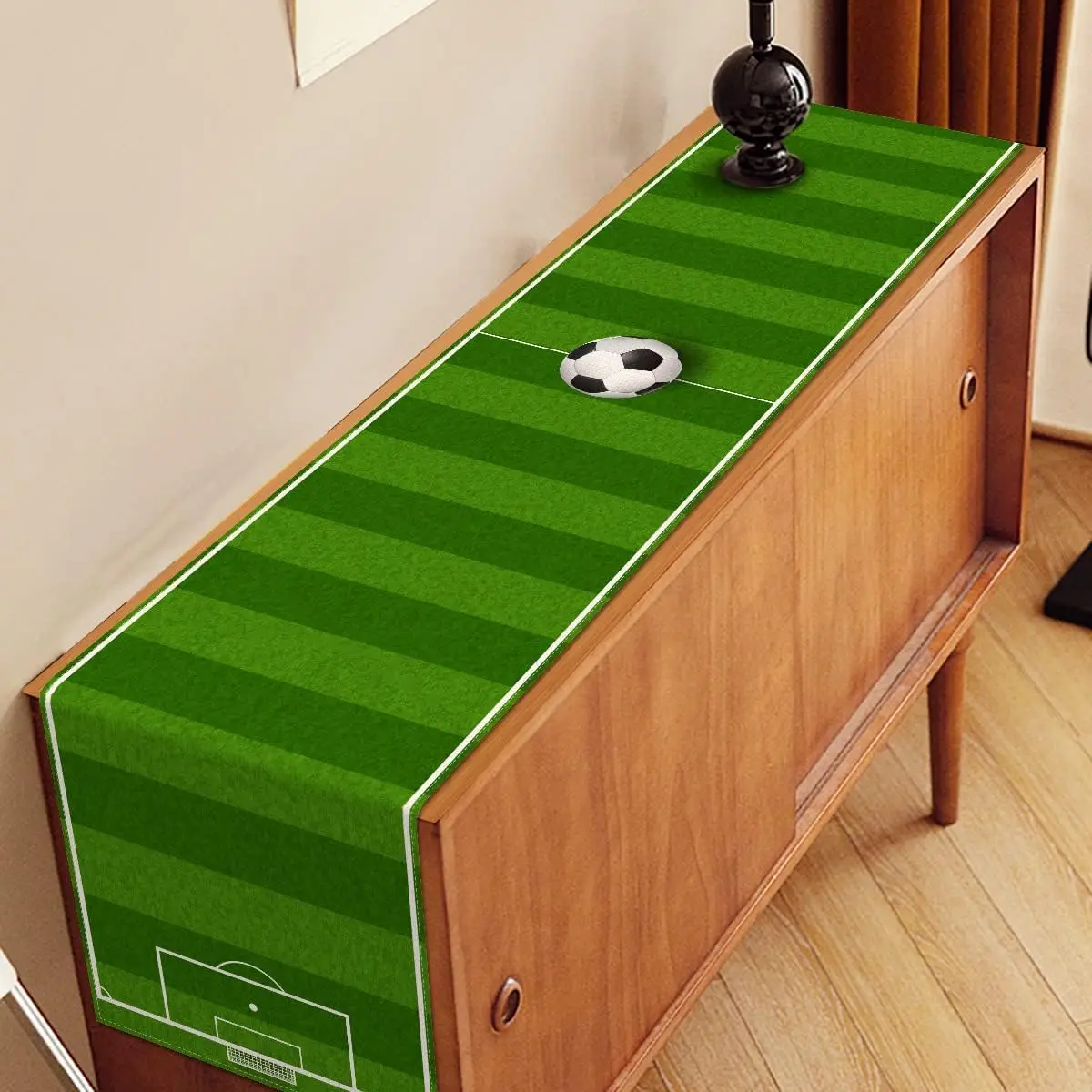  Soccer Sports Polyester Table Runner Holiday Party Decor Washable Football Field Kitchen Dining Table Runner for Birthday Part