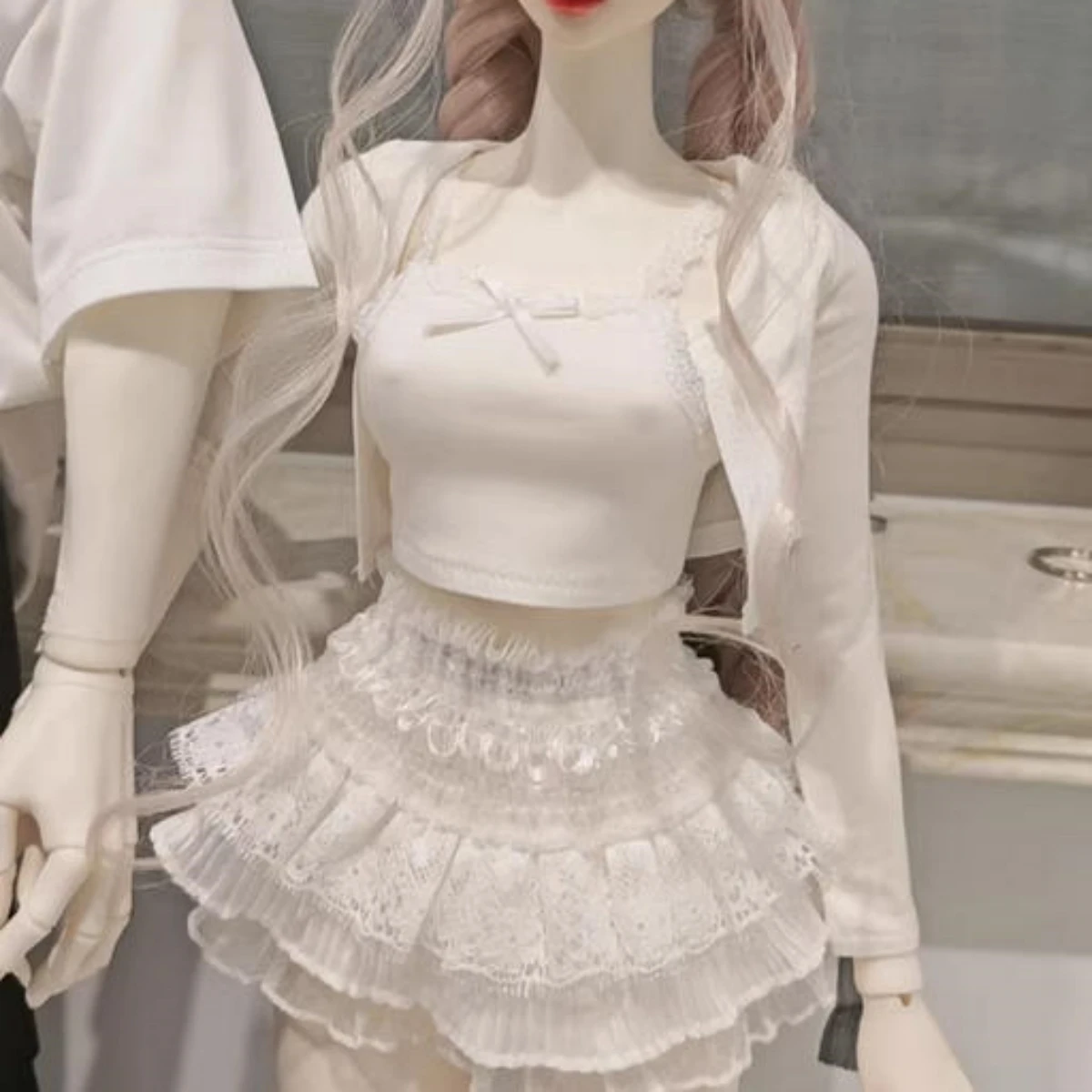 

[Only Selling Clothes ] Big Size Doll 1/3 1/4 Bow Suspender Top Sweet Cake Skirt Short Jacket Set for BJD Action Figure Body