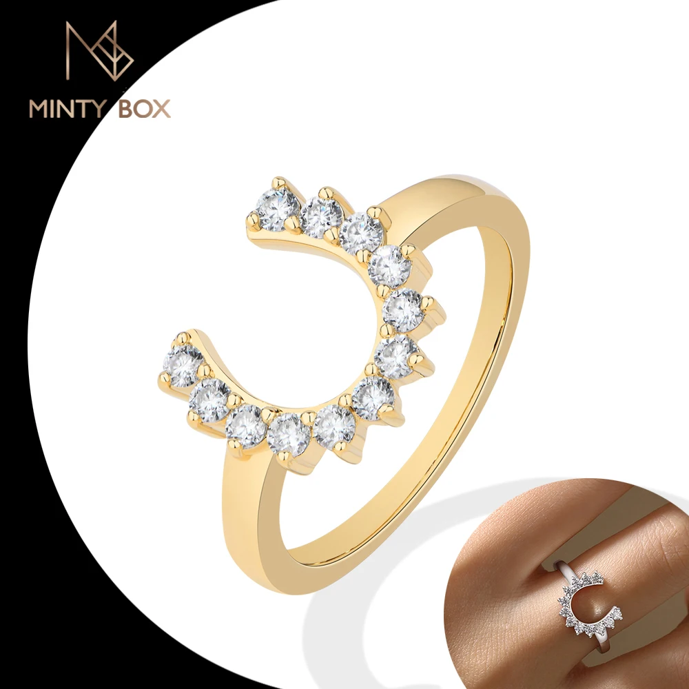 

MINTYBOX U Letter Horseshoe Design Moissanite Ring Trendy s925 Sterling Silver Finger Rings For Women Engagement Party Gifts