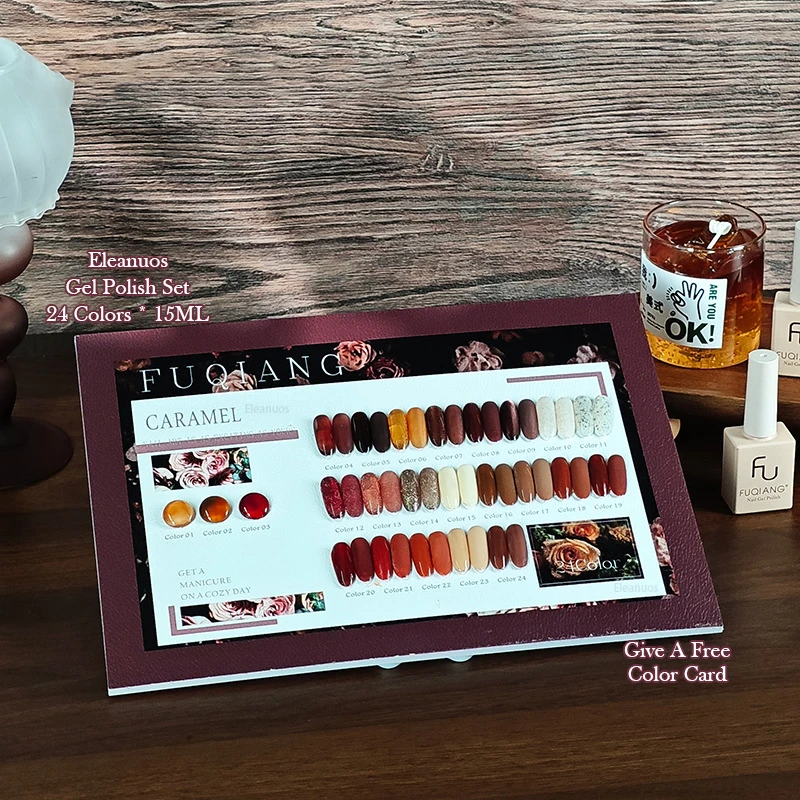Eleanuos 24PCS Autumn Winter Nail Polishing Gel Red Brown Semi-Permanent Coffee UV Primer Mixed Varnish for Nail Salon Amber