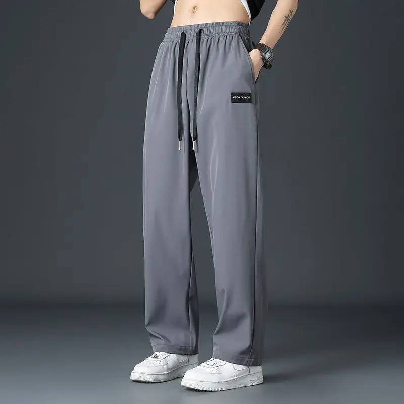 

Spring Autumn New Fashion High Waist Casual Pants Straight Ice Shreds Loose Solid Y2K All Match Quick Drying Sport Chic Trousers