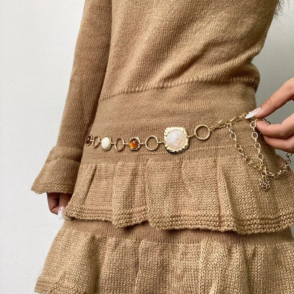 Y2K Vintage Simulated Gemstone Waist Chains Personality Versatile Belt Chain Adjustable Boho Hip Chain for Women