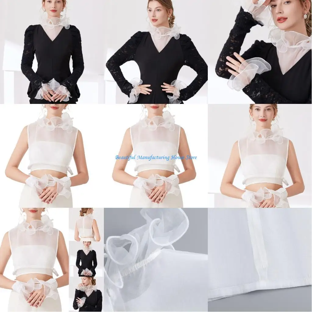E56A Multiuse False Collar With Matching Arm Cuffs Sleeves For Business Casual Wear