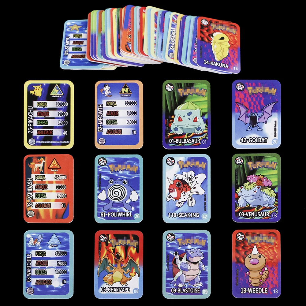 Collection de cartes Pokémon, puces Lote De Tazos Elma, super version, ensemble complet, réangulaire, mini plastique, cadeaux en boîte, 50 pièces