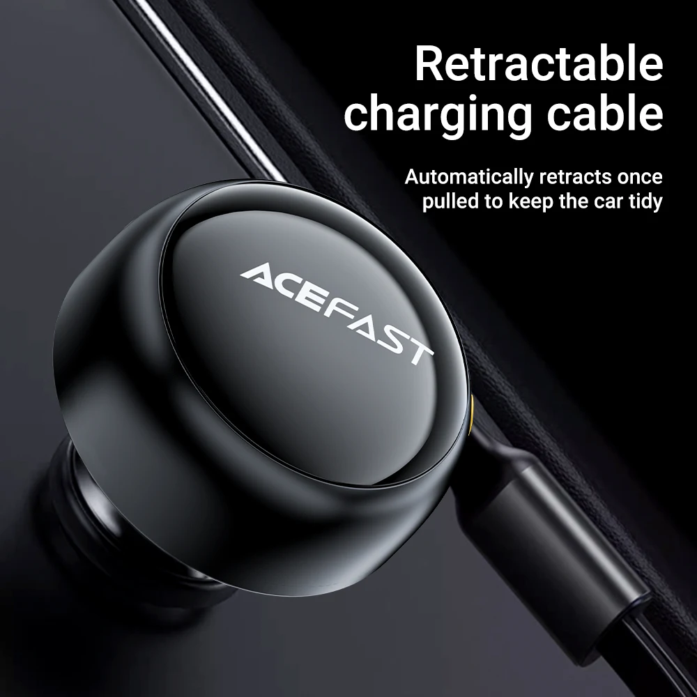 ACEFAST 2-in-1 53W Fast Charging Phone Charger in Car For iPhone 16/15 /14 Type C Retractable Cables Quick Charing For Samsung