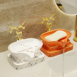 Light luxury soap box Soap box drain shelf decoration perforation-free high-end bathroom household ceramic soap dish