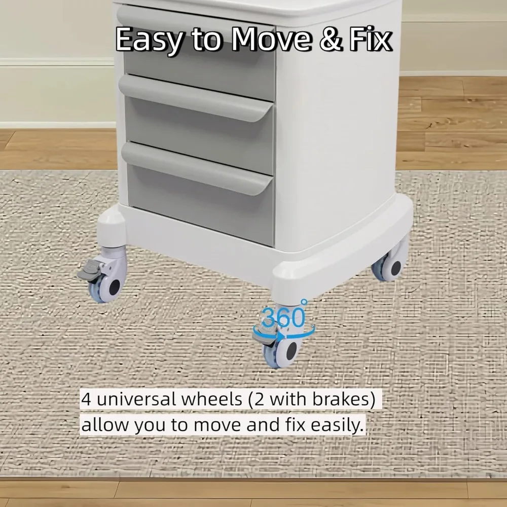 عربة طبية متنقلة مع 3 أدراج، عربة أدوات مع عجلات، عربة تخزين مكتب المستشفى التجارية، عربة تخزين صالون التجميل