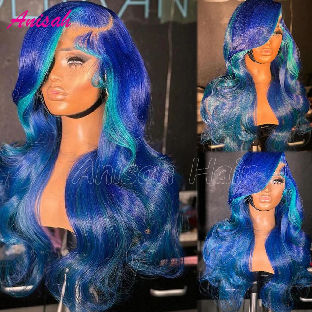 

Dark Blue Human Hair Lace Front Wigs For Women Pre Plucked 13x4 HD Transparent Lace Frontal Wig Brazilian Colored Human Hair Wig