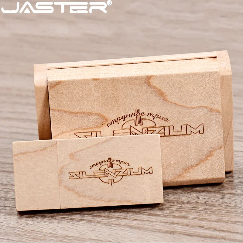 JASTER USB flash drive Creative wedding gifts Pen drive 128GB Maple Wooden box Memory stick 64GB Free custom logo Pendrive 32GB