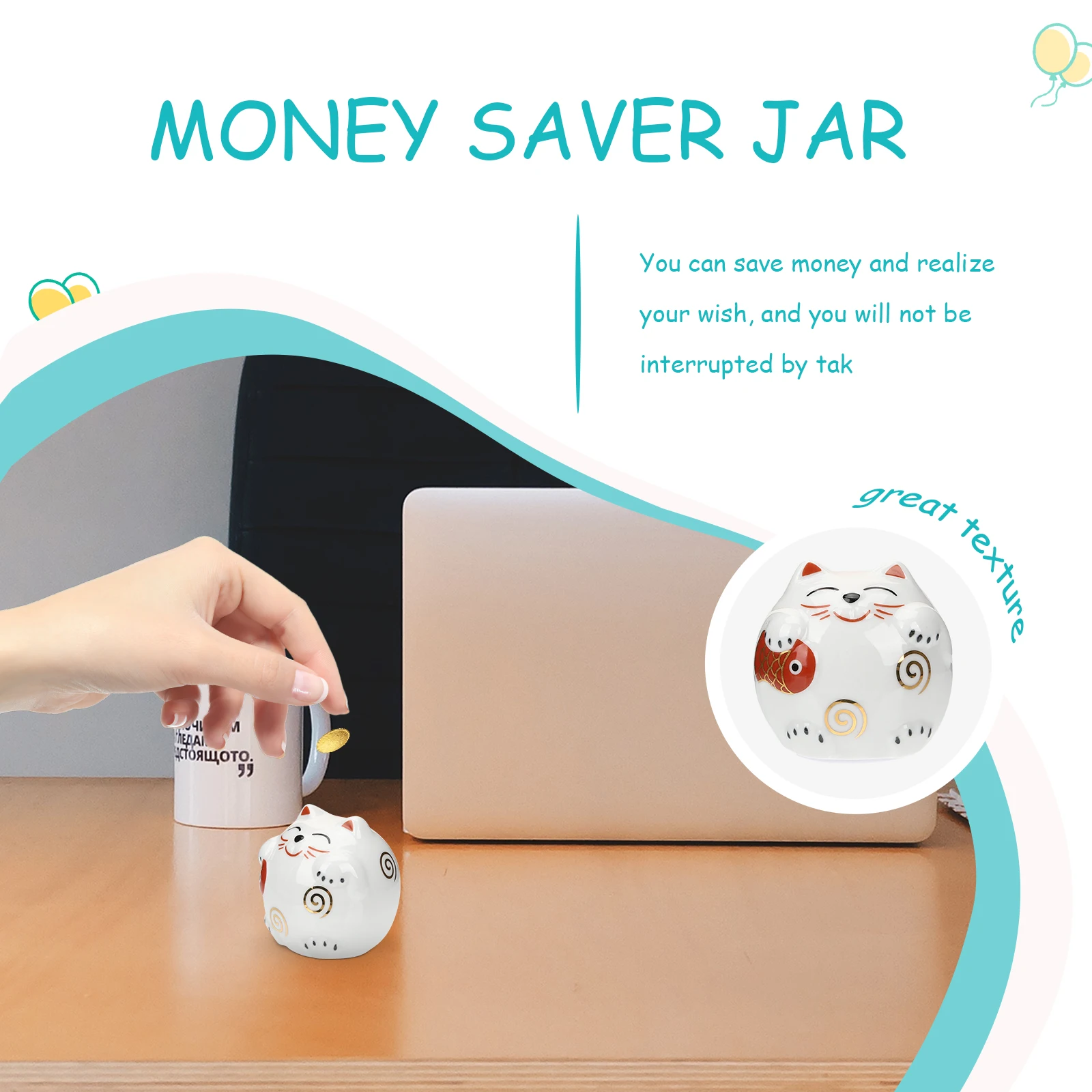 

Fortune Cat Ceramic Piggy Bank Japanese Auspicious Cat Savings Jar Desktop Coin Container Cute Decorative Gift