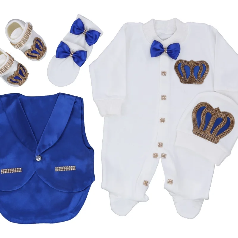 baby-footed-romper-newborn-0-9-months-5pcs-white-royal-blue-prince-vest-bow-crown-royal-baptism-boutique-baby-gift