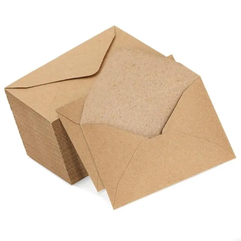 D57D 60 Pcs Cards Envelopes Paper Envelopes Retro Blank Envelopes V Flap Envelopes for Wedding Baby Shower Invitations