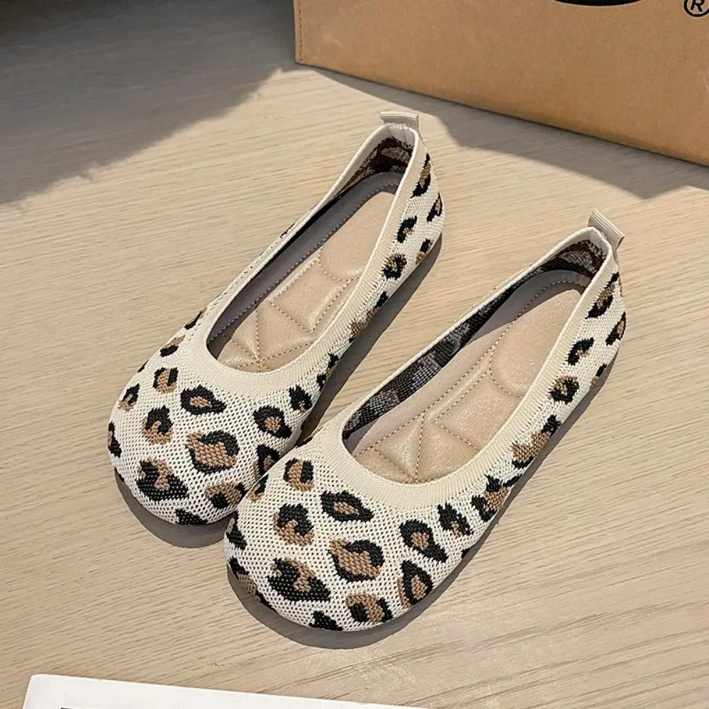 Summer Knit Ballet Flat Shoes Women Soft Slip-on Square Toe Work Flats Women Walking Shoes Comfortable Casual Barefoot loafer