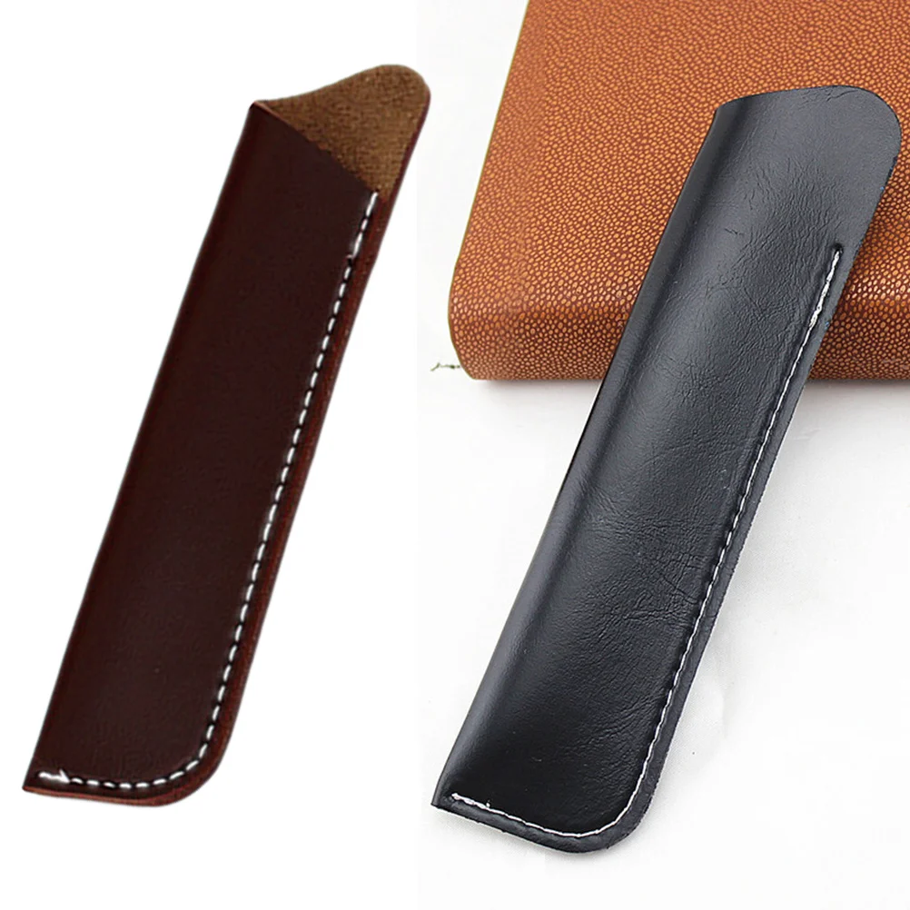 

2 pcs Pen Bag Black Brown Waterproof Pu Pencil Pouch For Office School Stationery Organizer Holder Storage Case