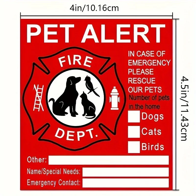 Pet Inside Sticker - 10 Pack Pet Alert Safety Fire Rescue Sticker Decal-Save Our Cat/Dog Pets in a Fire Emergency, Firefighters