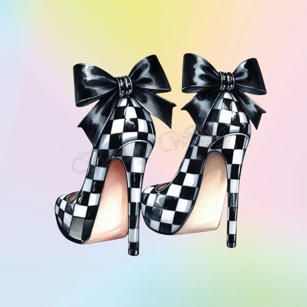 Black White Peep Toe Pumps Bow Knot Polka Dots Shoes Stilettos Heel High Heel Shoes for Women Shoes 2025 Zapatos Para Mujere