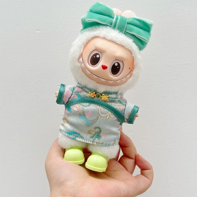 

Labubu детская одежда с бантом, комплект Cheongsam в китайском стиле, замена виниловой куклы для сидения и вечеринки