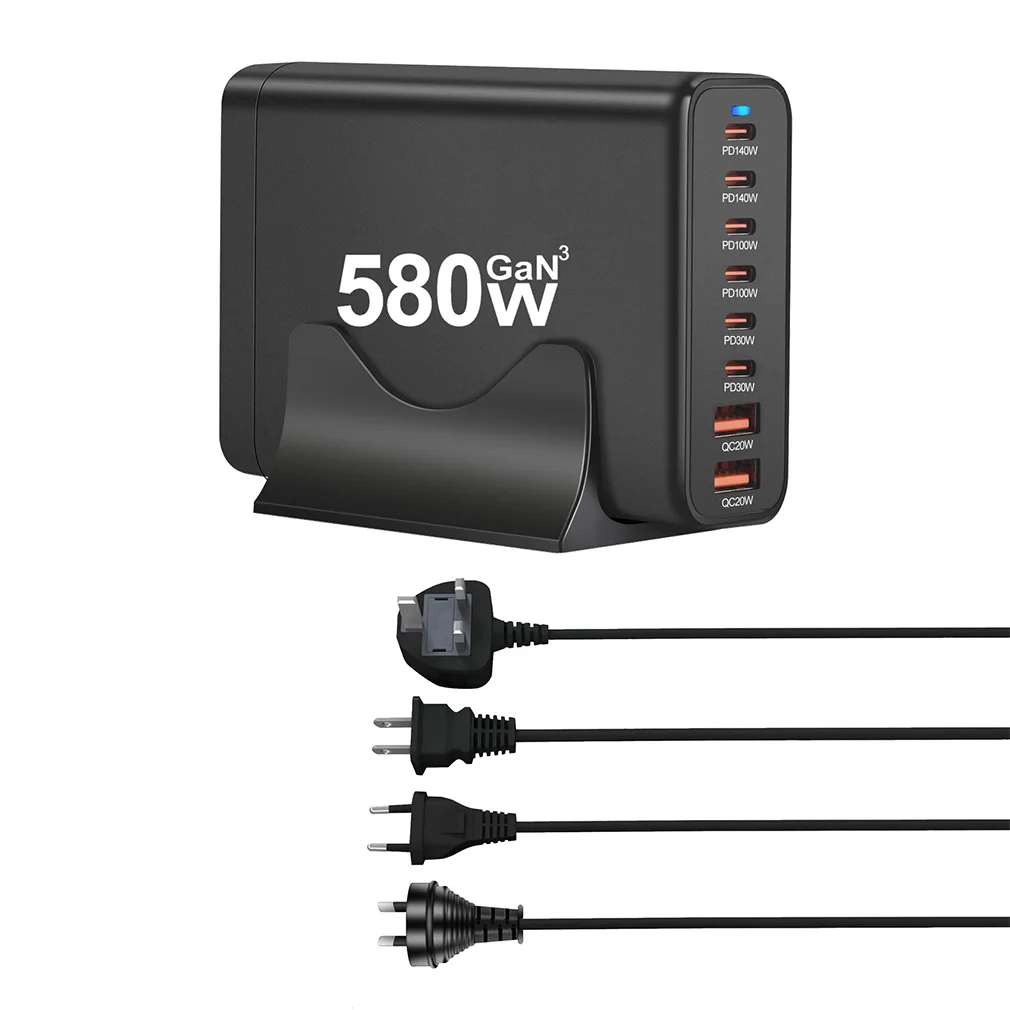 جديد 580 واط GaN سطح المكتب شاحن سريع 8 ميناء USB نوع C PD شحن سريع ملحقات الهاتف آيفون سامسونج هواوي Xiaomi Oneplus #1