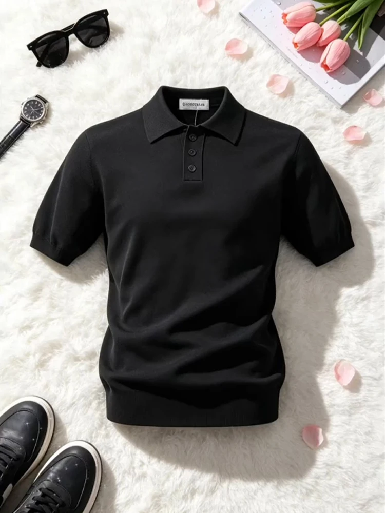 

Мужская летняя футболка из черного шелка с охлаждающим эффектом, трикотажная, приталенная, с коротким рукавом, модная, в повседневном стиле