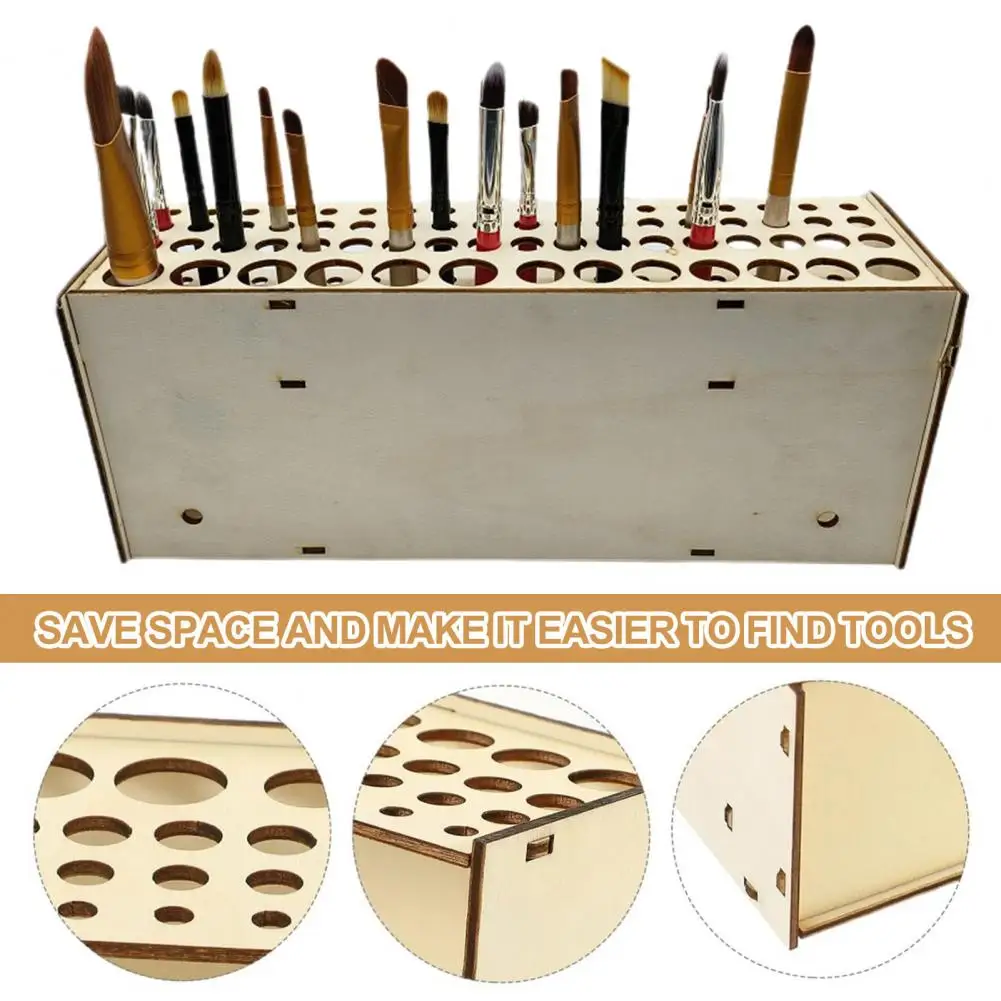 Paintbrush Stand Wooden Paint Brush Holder with Capacity Smooth Edge Detachable Makeup Brush Rack for Artists Crafters Hobbyists