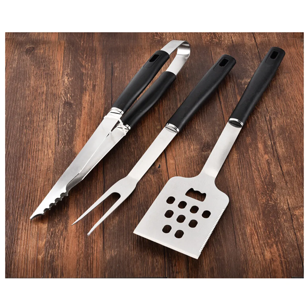 

3Pcs Stainless Steel Bbq Tools Set Outdoor Barbecue Grill Utensils Fork Tong Shovel Compact Lightweight Waterproof Bag