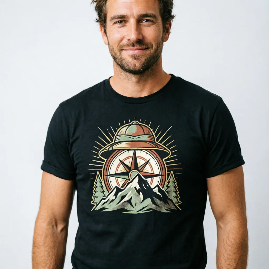 Men's Outdoor Wilderness Explorer T-Shirt – Vintage Americana Hiking Graphic Tee for Adventure Lovers