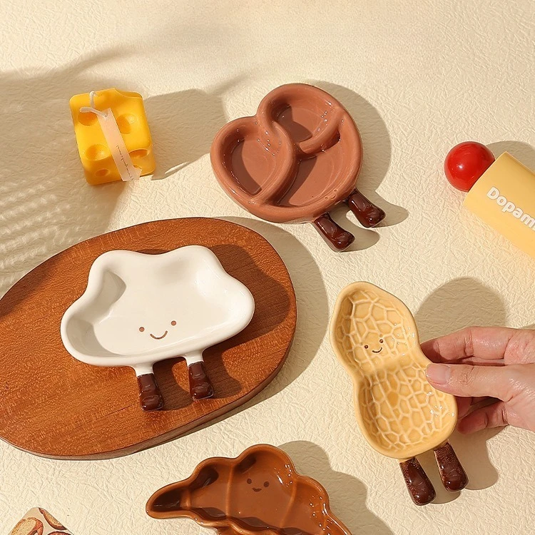 Ins Style Cute Ceramic Dip Dish Bread Toast Plate Under Glaze Color Home Use