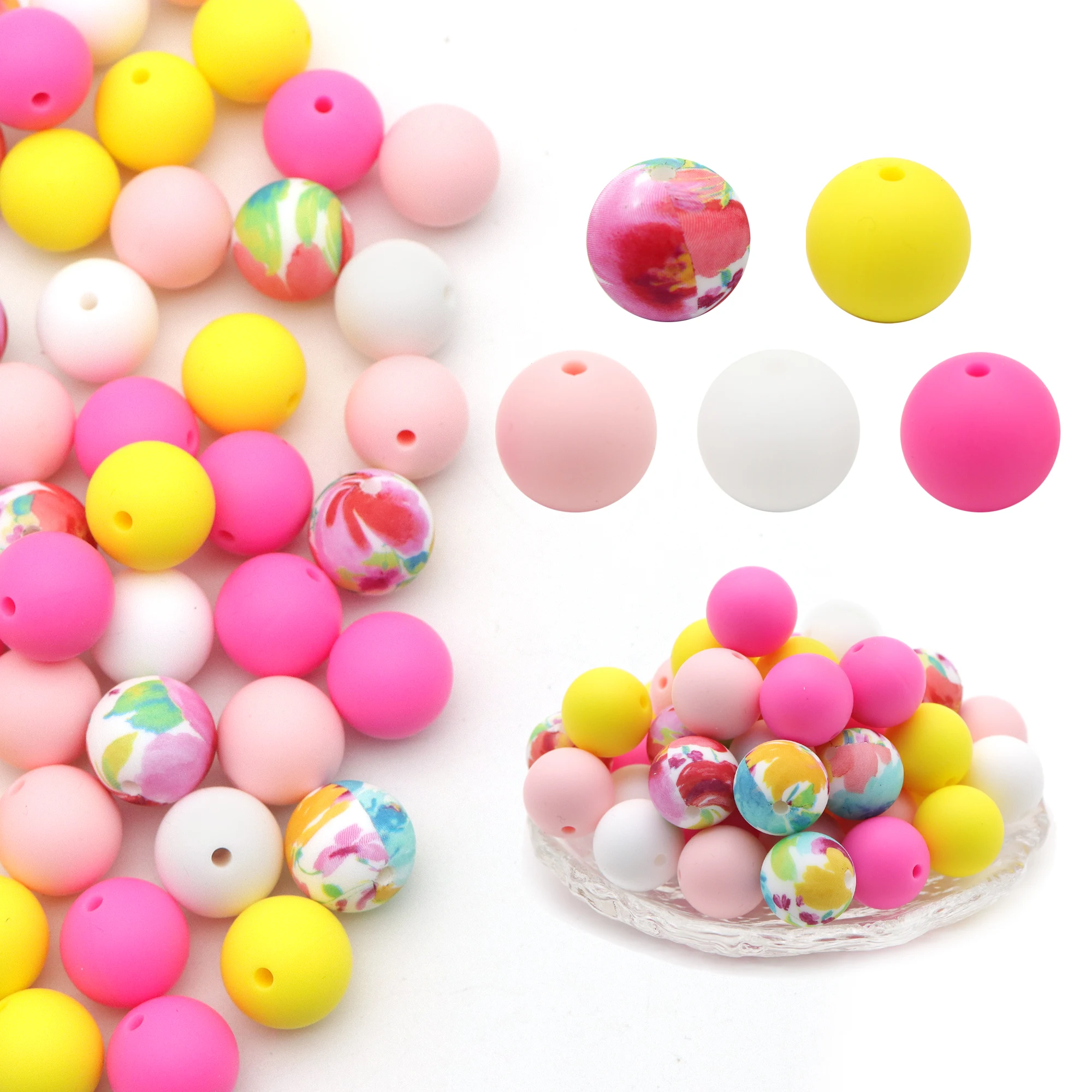 50 Pcs/Set Silicone Sunflower Beads Loose Beads Lentil Round Set Keychain Bracelet Necklace Accessories DIY Jewelry