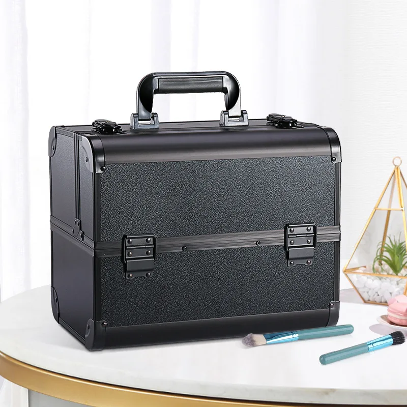 New makeup case aluminum alloy carrying case portable multi-layer cosmetics storage box large capacity with lock nail toolbox