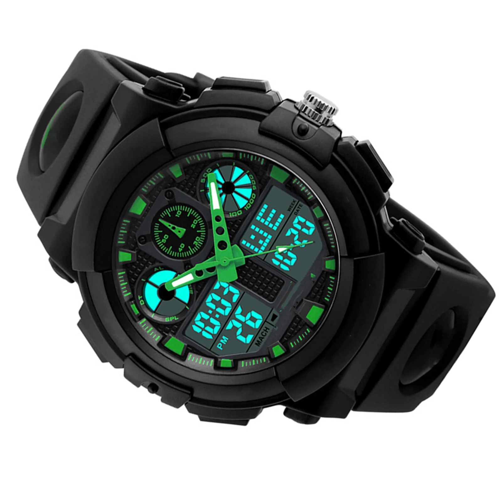 

Waterproof Men's Sports Watch Green Casual Military Analog Digital Dual Display Chronograph LED Quartz Movement Outdoor