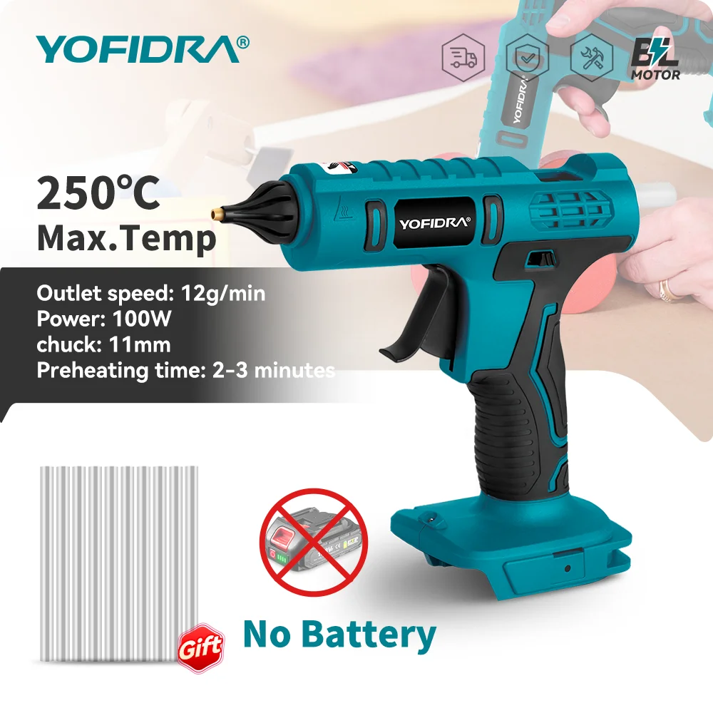 

​ ЙОФИДРА 260 ° Беспроводной электрический пистолет для горячего клея, 100 Вт, высокотемпературные промышленные мини-клеевые пистолеты, термоинструмент для батарейного штифта Makita
