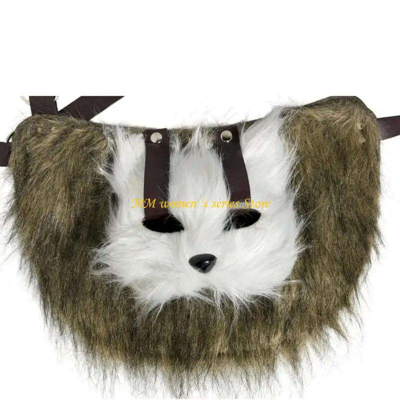 Q39C Cosplay Faux-Pile Shoulder Wrap with Decorative Creature Accent, Textured Pile, and Pin Clasp for Anime Conventions