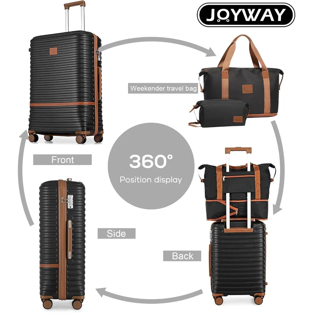 Juego de equipaje grande de 3 piezas con ruedas giratorias de 28 pulgadas, maleta liviana de carcasa dura, cerradura TSA, negro