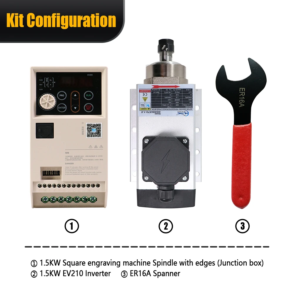 HLTNC 1.5KW 220V AC المغزل المبرد بالهواء CNC Kit 0-24000 RPM مخرطة المحرك + EV210 1500W العاكس VFD + ER16A وجع للطحن #2