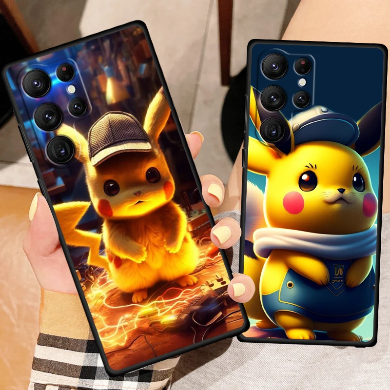 Pokemon Cute Pikachu Silicone TPU Black Phone Case For Samsung Galaxy S24 S23 S22 S21 S20 FE S10 S9 S10E S8 Plus Ultra Lite 5G