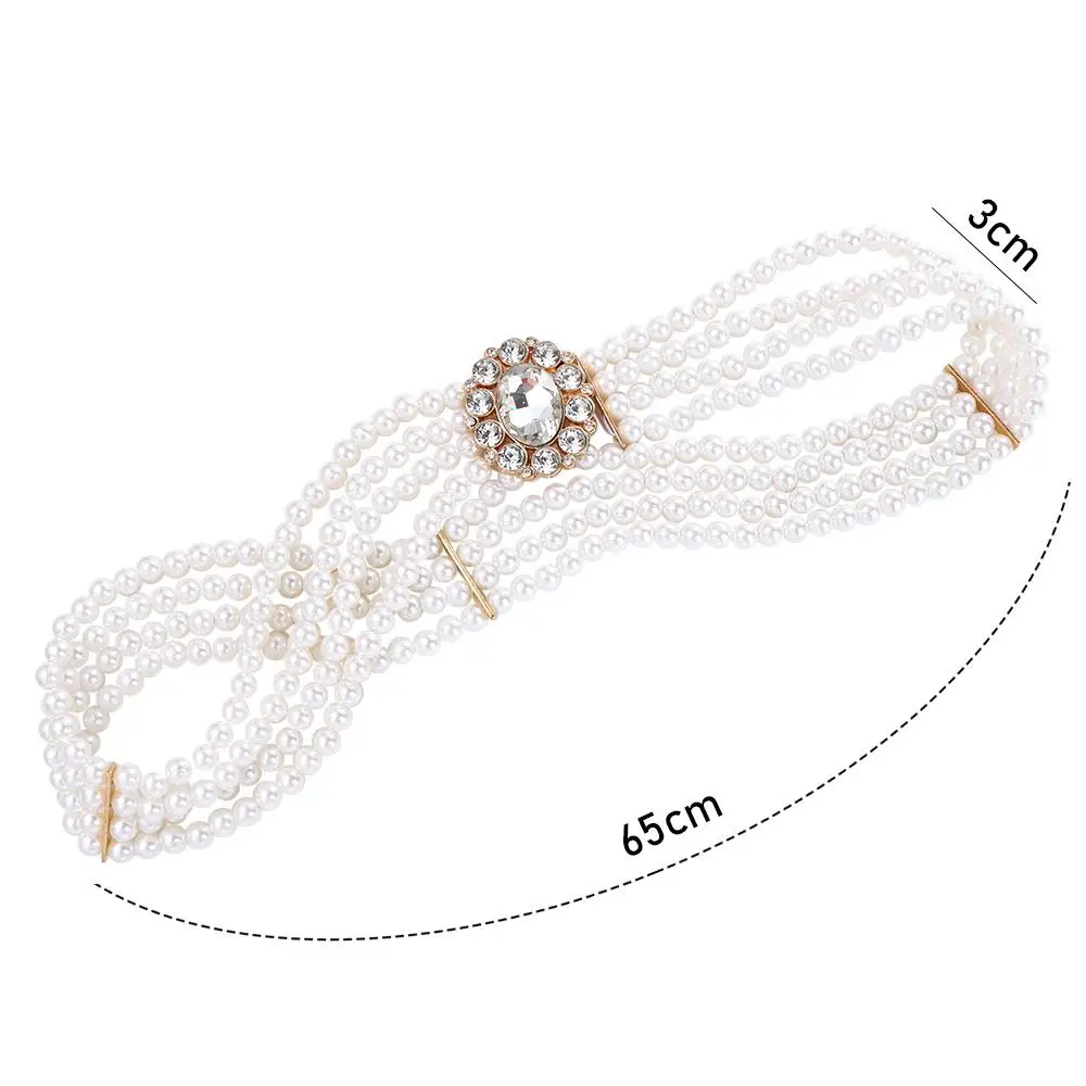 Elegant Adjustable Crystal Elastic For Girls Metal Buckle Dress Decoration Faux Pearl Women Waistband Korean Belt