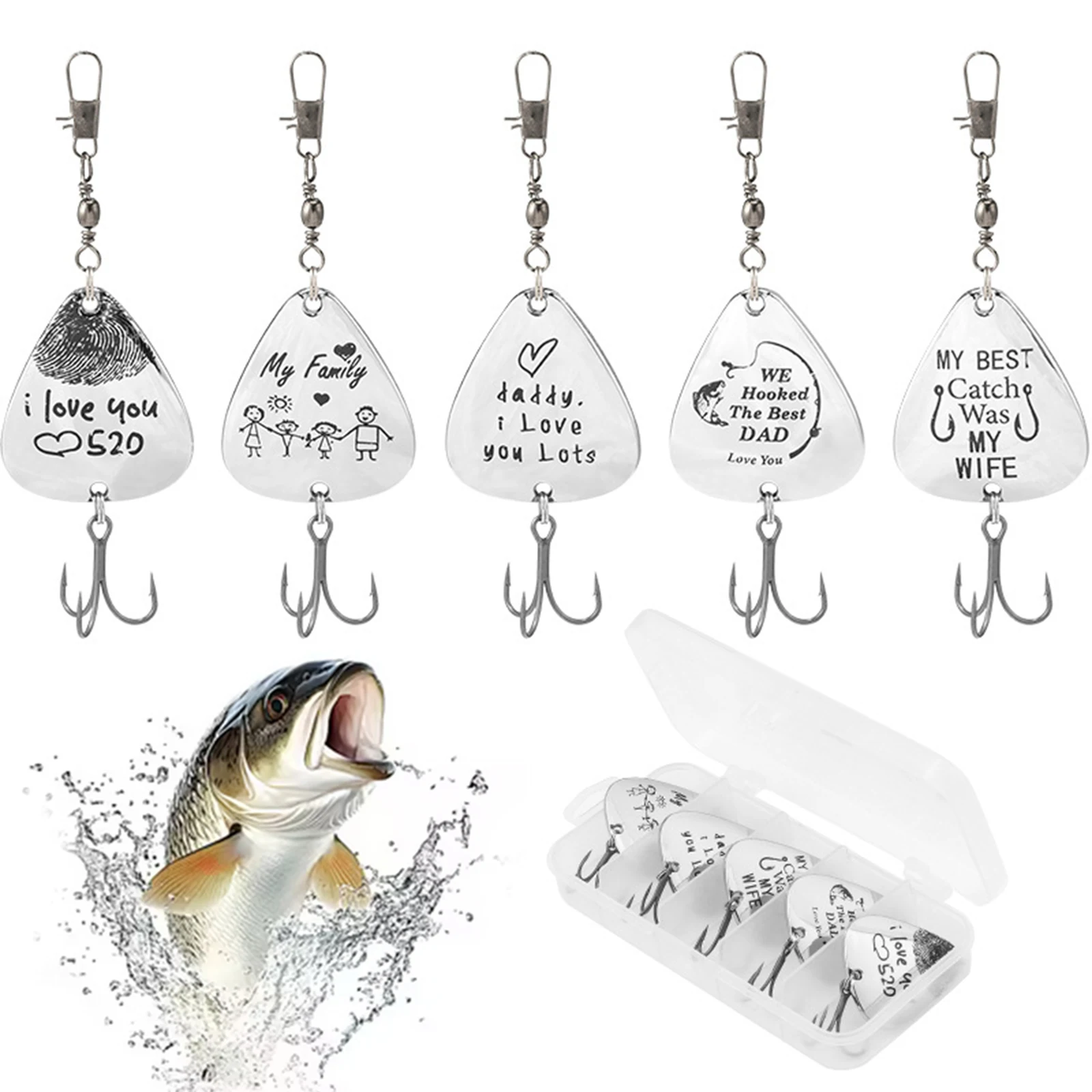 

5 шт., металлическая ложка, спиннер, рыболовная приманка с коробкой для снастей, приманка, воблеры, рыболовные воблеры, подарки для папы