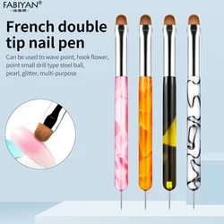 New Upgrade French Nail Art Brush Dual Head Nail Dotting Pen Rhinestones Crystal Picking Acrylic Brushes For Manicure