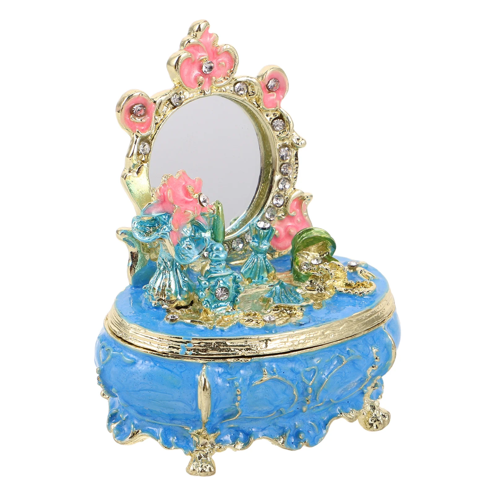 Enamel Trinket Box Hand Painted Jewelry Organizer Hinged Keepsake Storage For Rings Earrings Decorative Vanity Tray Wedding